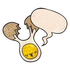 cartoon cracked egg and speech bubble in retro texture style