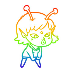 rainbow gradient line drawing pretty cartoon alien girl