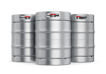 Metal beer kegs isolated on white background