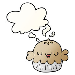 cute cartoon pie and thought bubble in smooth gradient style