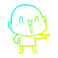 cold gradient line drawing happy cartoon bald man