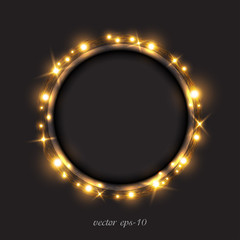 Shining circle light banner. Golden frame. vector illustration.