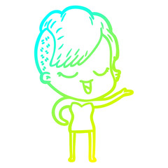 cold gradient line drawing happy cartoon girl