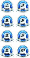 Blue and silver color combined powerful money back guarantee badge/seal with ribbon set.