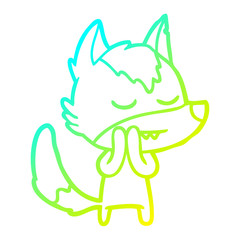 cold gradient line drawing friendly cartoon wolf