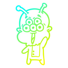 cold gradient line drawing happy cartoon alien