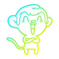 cold gradient line drawing cartoon laughing monkey