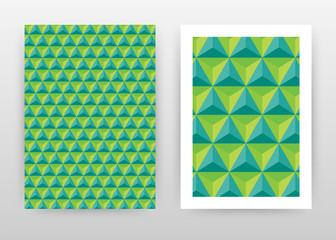Green geometric triangle business background design for annual report, brochure, flyer, poster. Geometry green triangle vector illustration for flyer, leaflet, poster. Abstract A4 brochure template.