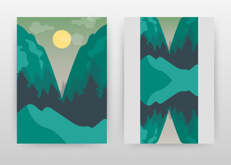 Pine tree forest and moon landscape business design for annual report, brochure, flyer, poster. Landscape background vector illustration for flyer, leaflet, poster. Abstract A4 brochure template.