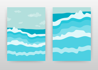 Blue waves on sea for surfing business design for annual report, brochure, flyer, poster. Blue waving landscape background vector illustration for flyer, leaflet, poster. Abstract A4 brochure template