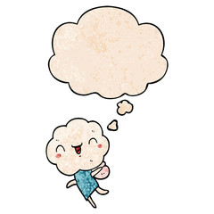 cute cartoon cloud head creature and thought bubble in grunge texture pattern style