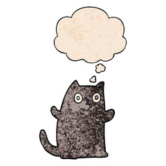 cartoon cat and thought bubble in grunge texture pattern style