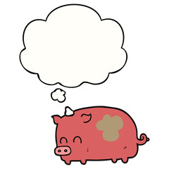 cute cartoon pig and thought bubble