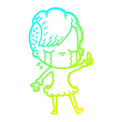 cold gradient line drawing cartoon crying girl
