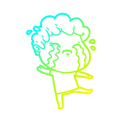 cold gradient line drawing cartoon man crying