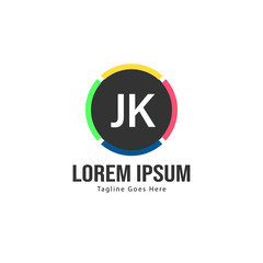 Initial JK logo template with modern frame. Minimalist JK letter logo vector illustration