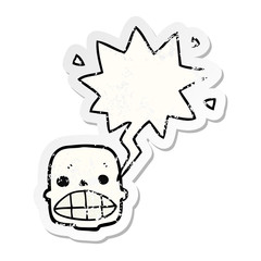 cartoon skull and speech bubble distressed sticker