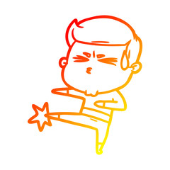 warm gradient line drawing cartoon man sweating