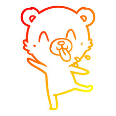 warm gradient line drawing rude cartoon polar bear sticking out tongue