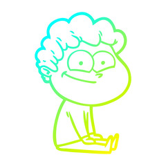 cold gradient line drawing cartoon happy man