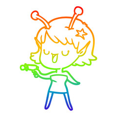 rainbow gradient line drawing happy alien girl cartoon