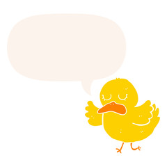 cartoon duck and speech bubble in retro style