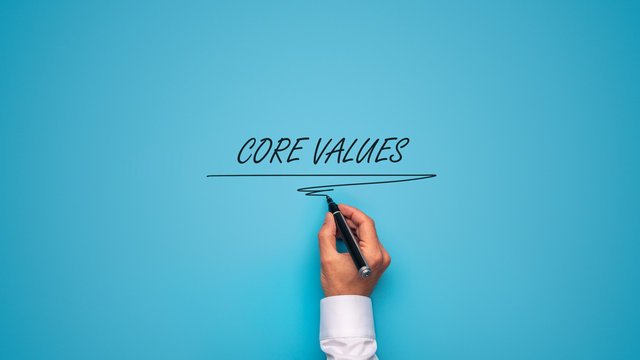 Core values sign over blue background