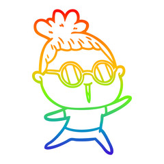 rainbow gradient line drawing cartoon woman wearing spectacles