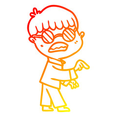 warm gradient line drawing cartoon boy wearing spectacles