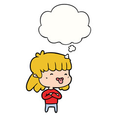 cartoon girl sticking out tongue and thought bubble