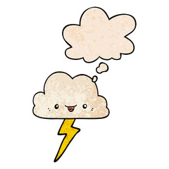 cartoon storm cloud and thought bubble in grunge texture pattern style