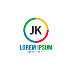 Initial JK logo template with modern frame. Minimalist JK letter logo vector illustration