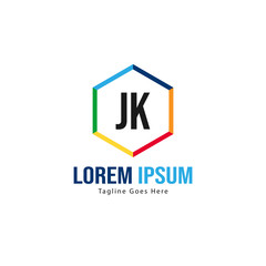 Initial JK logo template with modern frame. Minimalist JK letter logo vector illustration