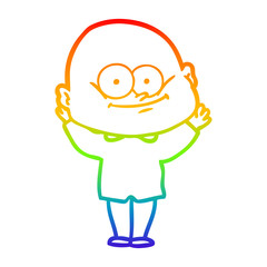 rainbow gradient line drawing cartoon bald man staring