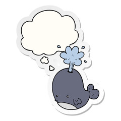 cartoon spouting whale and thought bubble as a printed sticker