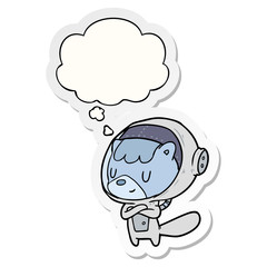 cartoon astronaut animal and thought bubble as a printed sticker