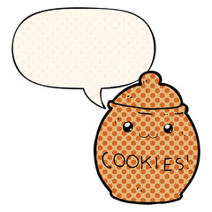 cartoon cookie jar and speech bubble in comic book style
