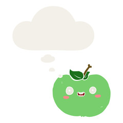 cartoon apple and thought bubble in retro style