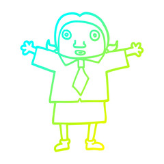 cold gradient line drawing cartoon school girl