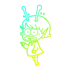 cold gradient line drawing cartoon shocked alien girl