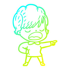 cold gradient line drawing cartoon woman talking