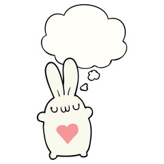 cute cartoon rabbit with love heart and thought bubble