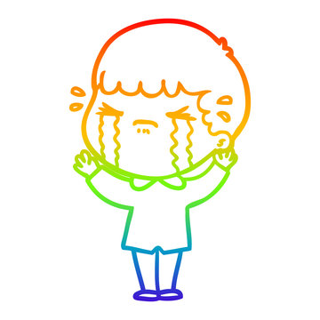 recommend clip art: rainbow gradient line drawing cartoon man crying