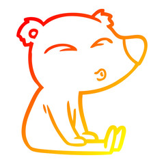 warm gradient line drawing cartoon whistling bear sitting