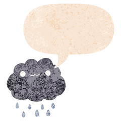 cartoon cloud and speech bubble in retro textured style