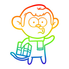 rainbow gradient line drawing cartoon christmas monkey