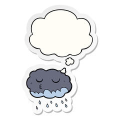cartoon rain cloud and thought bubble as a printed sticker