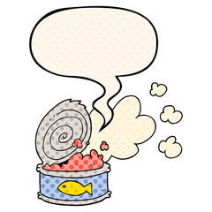 cartoon smelly can of fish and speech bubble in comic book style