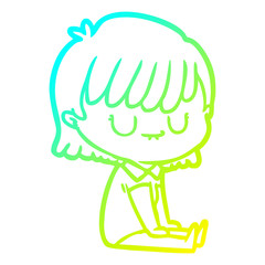 cold gradient line drawing cartoon woman