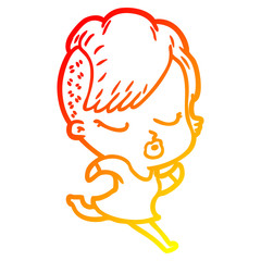 warm gradient line drawing cartoon pretty hipster girl